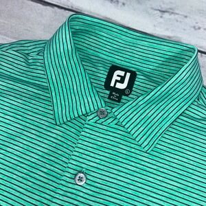 FootJoy Golf Polo Shirt Mens Large Green Striped Short Sleeve FJ Logo Golf